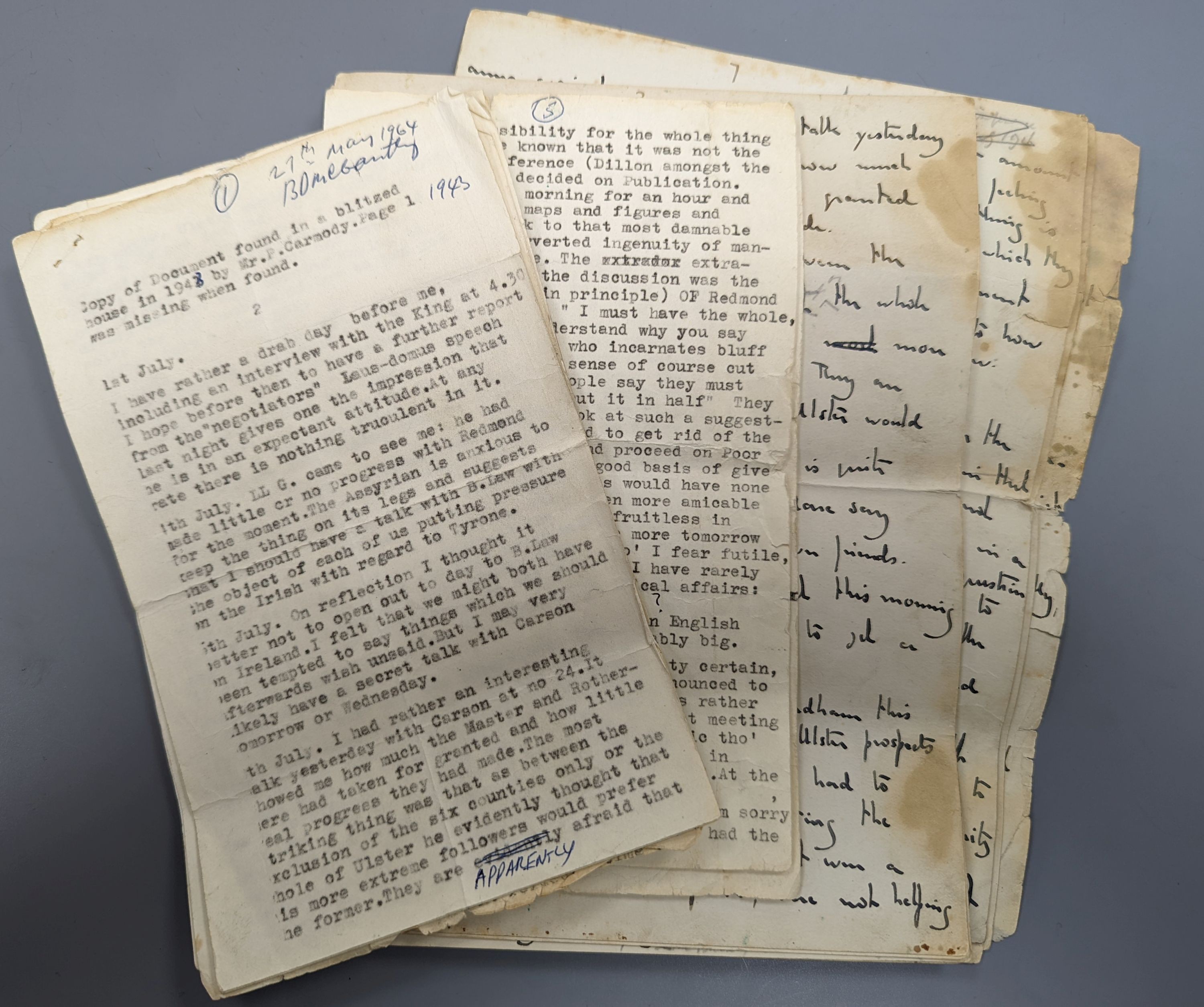 Prime Minister Henry Herbert Asquith - hand written account July Crisis 1914 Part of manuscript draft of Memories and Reflections, 1852-1927 by Herbert Henry Asquith